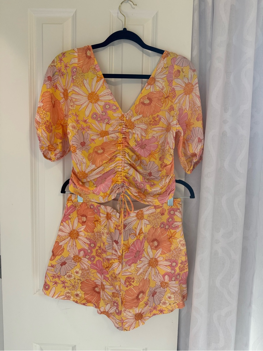H&M Yellow Floral Two-Piece Set with Pink & Orange Blooms